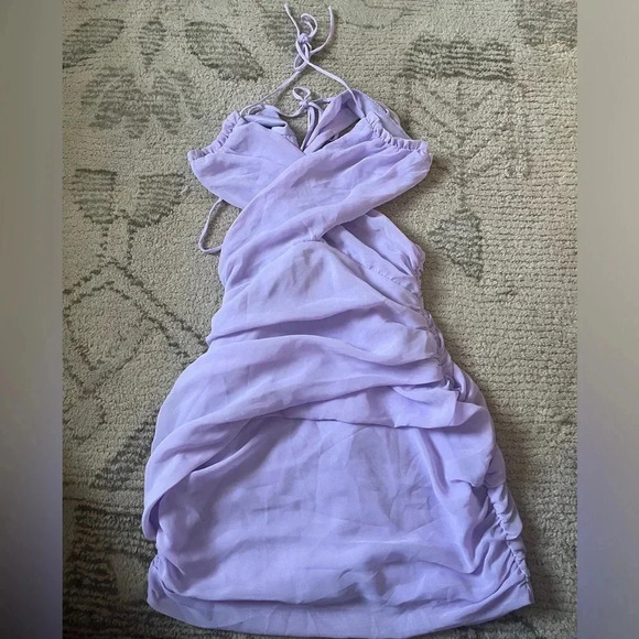 Lucy in the Sky Lavender Wrap Body-con Tie Back Edgy Party Dress in Small - Picture 6 of 10